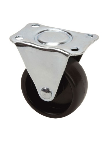 Rueda fija con placa y eje liso, color negro, carga máx. 30 kg, ø 5 cm