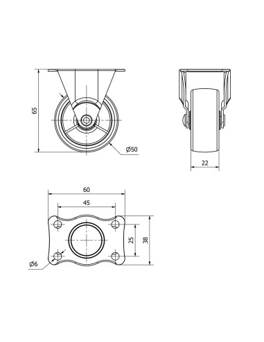 Rueda fija con placa y eje liso, color negro,...
