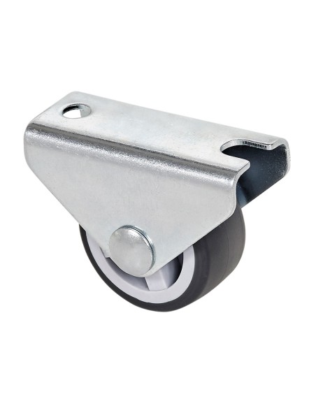 Rueda fija de goma con placa y eje liso de dos fijaciones, color gris, carga máx. 20 kg, ø 1,5 cm