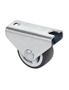 Rueda fija de goma con placa y eje liso de dos fijaciones, color gris, carga máx. 40 kg. ø 2,5 cm