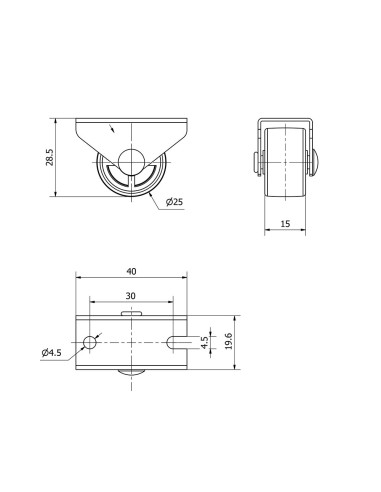 Rueda fija de goma con placa y eje liso de dos...