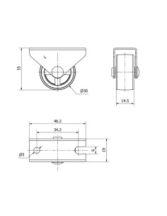 Rueda fija de goma con placa y eje liso de dos fijaciones, color gris, carga máx. 45 kg. ø 3 cm 2