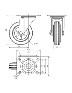 Rueda giratoria de goma natural con placa y eje liso, color negro, carga máx. 80 kg, ø 10 cm 2