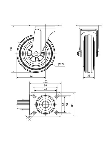 Rueda giratoria de goma natural con placa y eje...