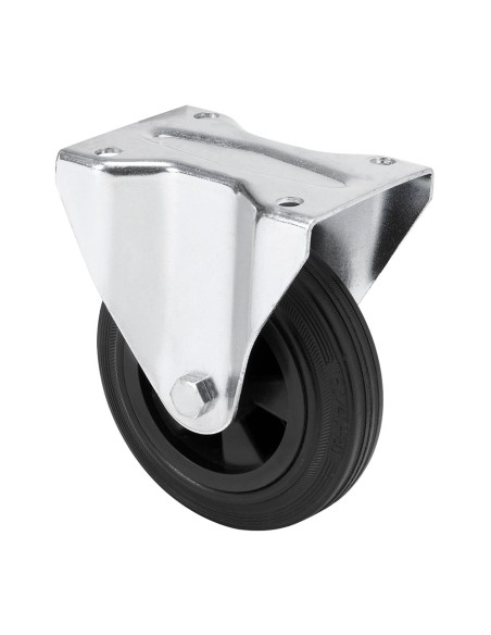 Rueda fija de goma natural con placa y eje liso, color negro, carga máx. 60 kg, ø 8 cm