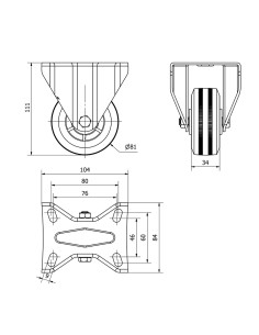 Rueda fija de goma natural con placa y eje liso, color negro, carga máx. 60 kg, ø 8 cm 2