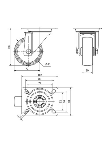 Rueda giratoria de poliamix con placa y eje...