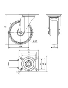 Rueda giratoria de poliamix con placa y eje liso, color blanco, carga máx. 170 kg, ø 12,5 cm 2