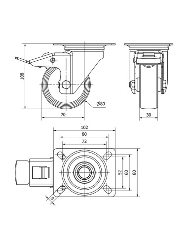 Rueda giratoria de poliamix con placa, eje liso...