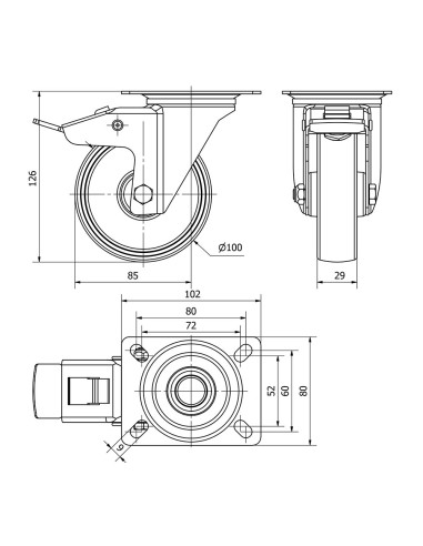 Rueda giratoria de poliamix con placa, eje liso...