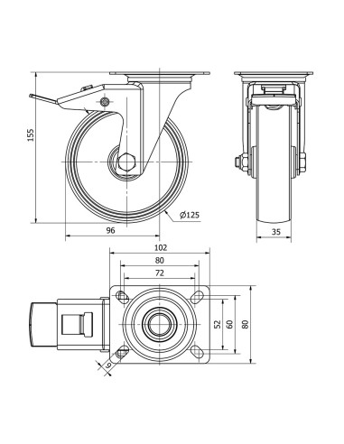 Rueda giratoria de poliamix con placa, eje liso...