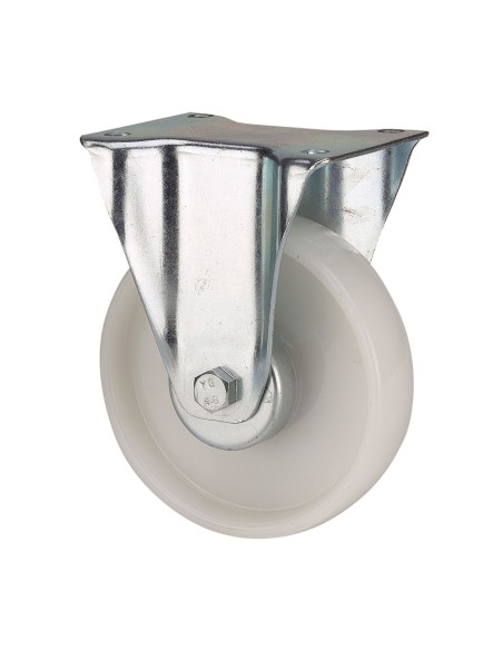Rueda fija de poliamix con placa y eje liso, color blanco, carga máx. 130 kg, ø 8 cm