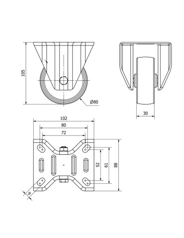 Rueda fija de poliamix con placa y eje liso,...