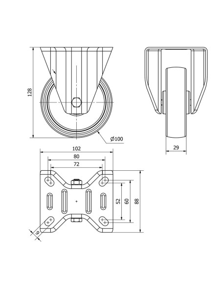 Rueda fija de poliamix con placa y eje liso, color blanco, carga máx. 150 kg, ø 10 cm