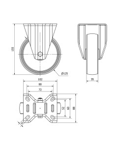 Rueda fija de poliamix con placa y eje liso, color blanco, carga máx. 170 kg, ø 12,5 cm 2