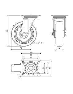 Rueda giratoria de goma con placa y eje de rodillos, color azul, carga máx. 130 kg, ø 12,5 cm 2