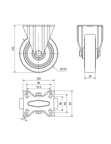 Rueda fija de goma, con placa y eje de...