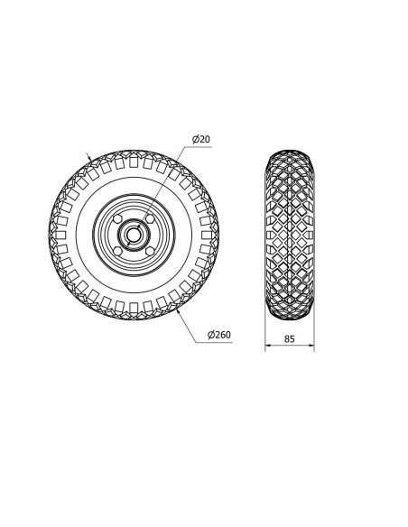 Rueda neumática con nucleo metálico y rodamiento de bolas, carga máx. 175 kg, ø 26 cm