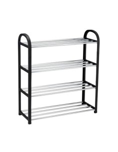 Zapatero de 4 baldas, negro y aluminio, 50 x 18.5 x 57 cm