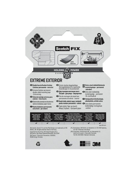 Cinta doble cara de montaje para exteriores extreme, 19mmx1,5m, máx 10 kg