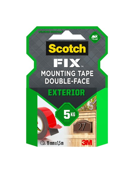 Cinta doble cara de montaje para exteriores, 19 mm x 1,5 m, máx 5 kg
