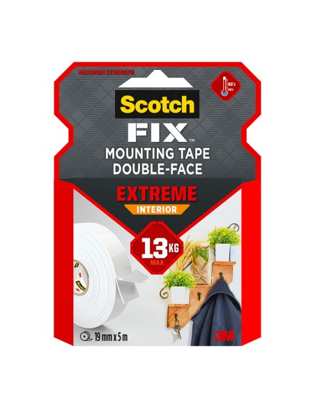 Cinta doble cara de montaje para interiores extreme, 19mmx5m, máx 13 kg
