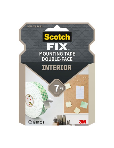 Cinta doble cara de montaje para interiores, 19mmx5m, máx 7kg