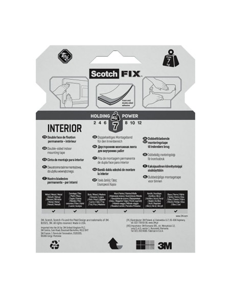Cinta doble cara de montaje para interiores, 19mmx5m, máx 7kg