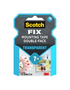 Cinta doble cara de montaje, transparente, 19mmx1,5m, máx 7 kg