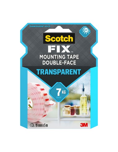 Cinta doble cara de montaje, transparente, 19mmx5m, máx 7 kg