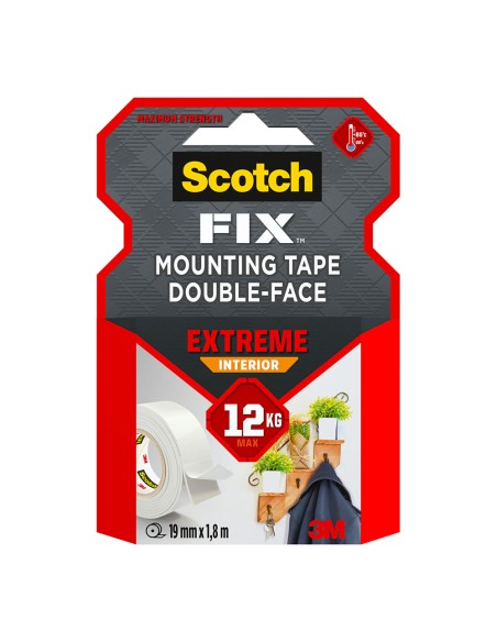 Cinta doble cara de montaje para interiores extreme, 19mmx1,8m, máx 12 kg