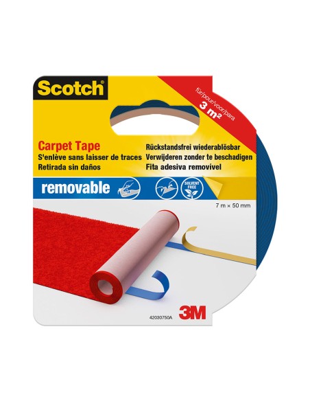 Cinta doble cara, para alfombras, removible, 7 m x 50 mm