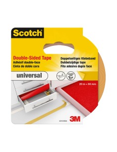 Cinta doble cara, universal, blanca, 20 m x 50 mm