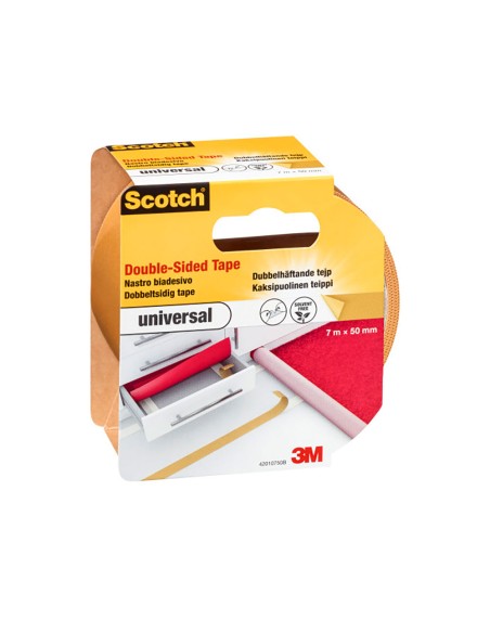 Cinta doble cara, universal, blanca, 7 m x 50 mm