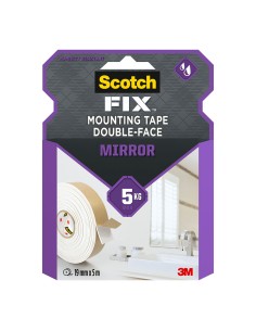 Cinta doble cara montaje espejos, 19mmx5m, máx 5 kg