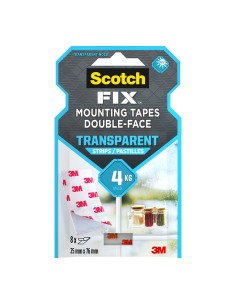 Tira adhesiva doble cara, transparente, 25mmx76mm, 8 uds, max 4 kg
