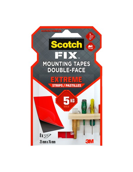 Tira adhesiva doble cara, extreme, negra, 25mmx76mm, 8 uds, máx 5 kg