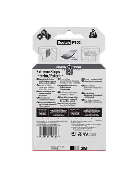 Tira adhesiva doble cara, extreme, negra, 25mmx76mm, 8 uds, máx 5 kg