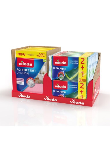 Expositor sobremesa, 15 x bayeta actifibre + 12 x estropajo fce