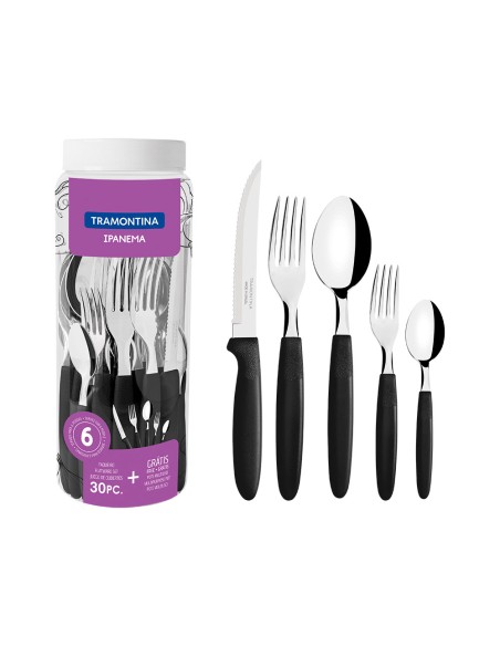 Cubertería 30 piezas negro