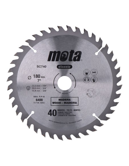 Sierra circular widia ø180mm 40 dientes clp18 sc740 mota