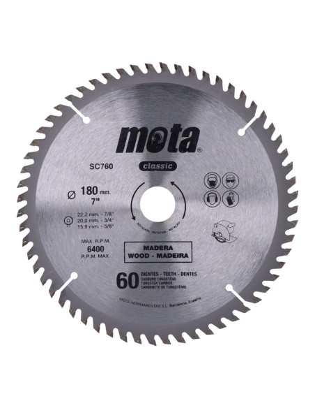 Sierra circular widia ø180mm 60 dientes clp18 sc760 mota