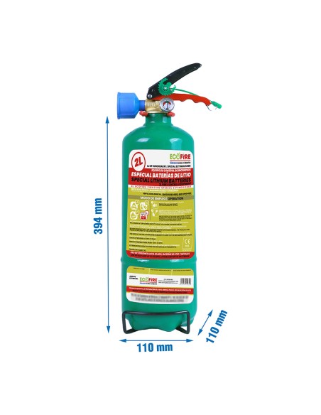 Extintor especial para baterías de litio 2 l, verde + soporte