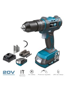 Kit maletin taladro percutor/atornillador 20 v con bateria 2.0ah y cargador. 20,5 x 22 cm