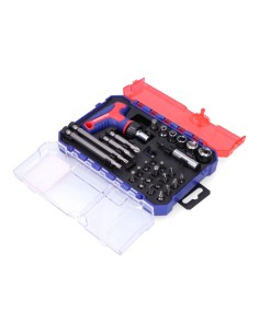 Juego puntas y vasos con mini mango carraca t, 28 piezas