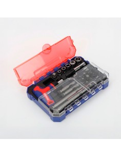 Juego puntas y vasos con mini mango carraca t, 28 piezas 2