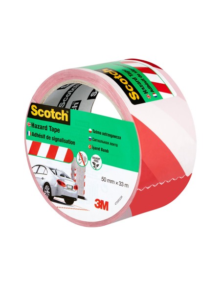 Cinta de señalizacion, adhesiva, blanca y roja, 50 mm x 33 m
