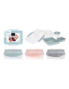 Fiambrera + dos bandejas + bote salsas, 215 x 170 x 60 mm, colores surtidos