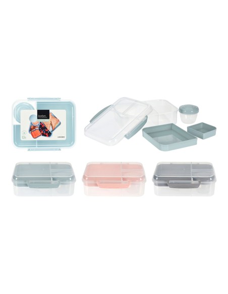 Fiambrera + dos bandejas + bote salsas, 215 x 170 x 60 mm, colores surtidos