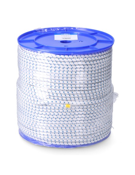 Cuerda de goma elástica blanca / azul poliéster calibre 10 mm x 100 m